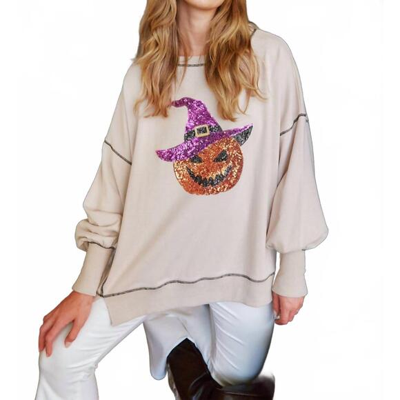 FANTASTIC FAWN Sweaters - NEW FANTASTIC FAWN sequin halloween pumpkin patch knit sweatshirt in tan